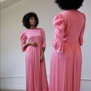 Batsheva Long Collarless Prairie Dress in Pink Leopard Jacquard Size 2/Sm